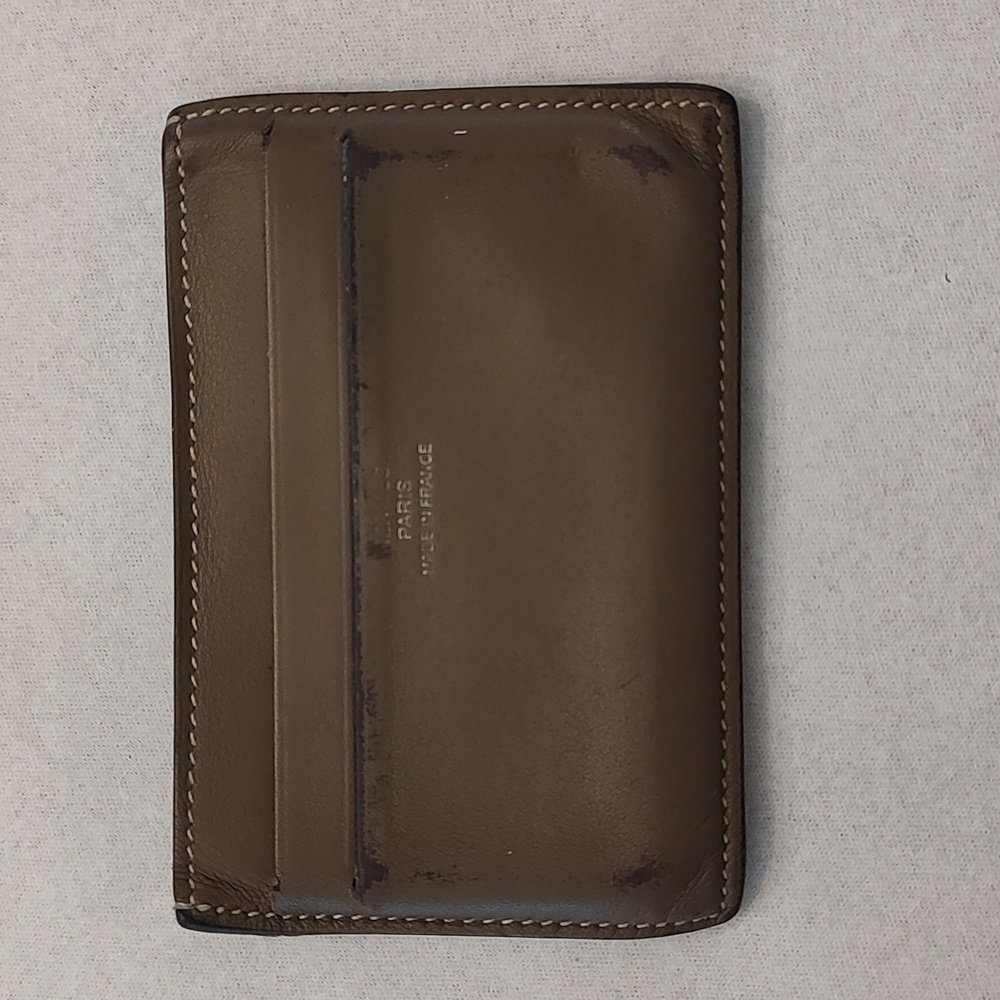 Hermès Twill Card Holder Used rubbing on exterior Bleu Thalassa pattern interior